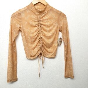 NWT Self Esteem Sheer a long Sleeve Top with Mushroom Pattern Size XS